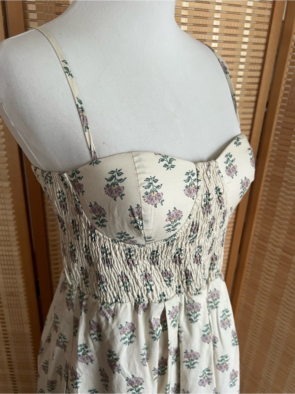 NWT AUREUM Ivory Floral Smoked Bustier Midi Dress Cottagecore Sundress with Pock - Picture 4 of 10